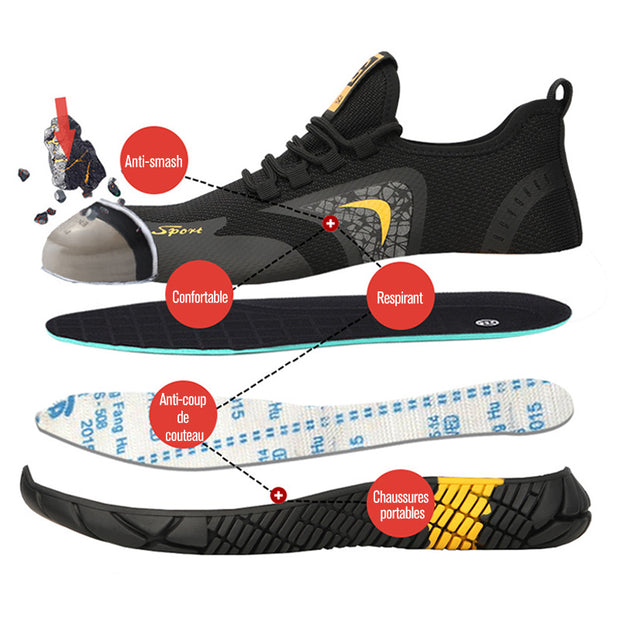Fizzhiss Chaussures de travail  à semelles souples en caoutchouc anti-smash et anti-crevaison